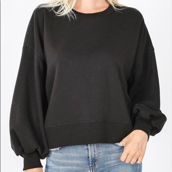 Zenana Outfitters | Tops | Balloon Sleeve Black Sweatshirt | Poshmark